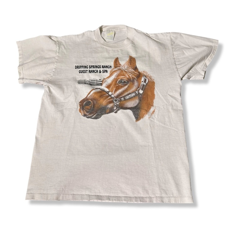 Vintage Shirt Mens L White Excellent Dripping Springs Ranch Horse Graphic Tee